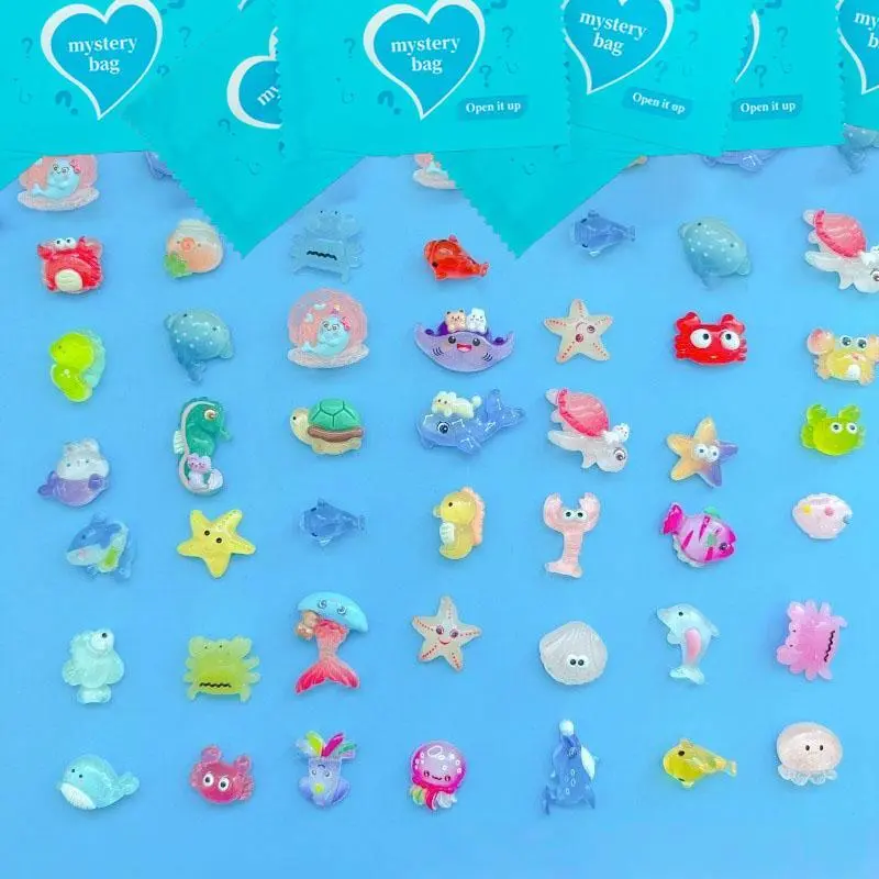 50Pcs Glow-in-the-Dark Ocean Animal Figurines Set, Resin Duck & Turtle Mini Figures, DIY Craft Supplies, Party Decor & Collectible Toys for Kids Gifts blind box fun Home Ornament Interior Decoration Accessories