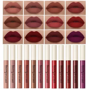 12Pcs Nude Matte Liquid Lipstick Set, Waterproof Long Lasting Non-Stick Cup Nude Brown Dark Red Purple Lipstick 24 Hour Matte Lipstick Professional Lip Makeup Valentine's Day Gift for Women (Set A)