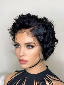 Party Holiday Gift Wig Pixie Cut Short Curly Human Hair Wig for Women, Natural Daily Use Remy Lace Wigs