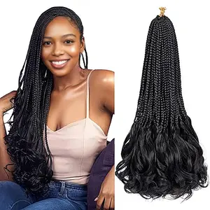 French Curl Braiding Hair Black 22Inch 3 packs French Curl Crochet Braids with Curly Ends Curly Braiding Hair Crochet Hair Pre Looped Crochet Box Braids Bohemian Crochet Braids for Women goddess afro kinky bulk hair Tight Synthetic Hair Weave