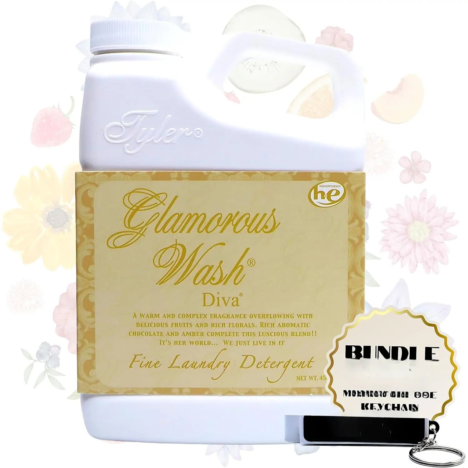 Tyler Glamorous Wash Diva Laundry Liquid Detergent - Hand and Machine Washable - 16 oz, 454-grams -  Bundle With Multi-Purpose Key Chain