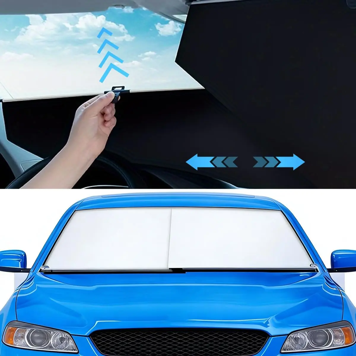 Retractable Automotive Glass Sunshade - UV Protection, Privacy Car Window Covers, Foldable Windshield Cover Sun Shade for Most Vehicles, Car Sunshade Windshield Outside