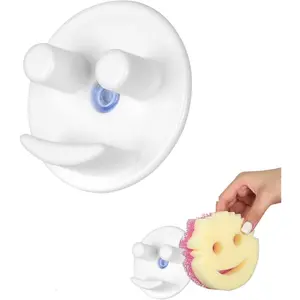 Sponge Holder, Sink  for Scrub Sponges with Suction Cup Installation, Kitchen/Bathroom Sink Sponge Storage, Self Draining, Dishwasher Safe for Holding Smiley Sponges (Sponges Not Included),1count