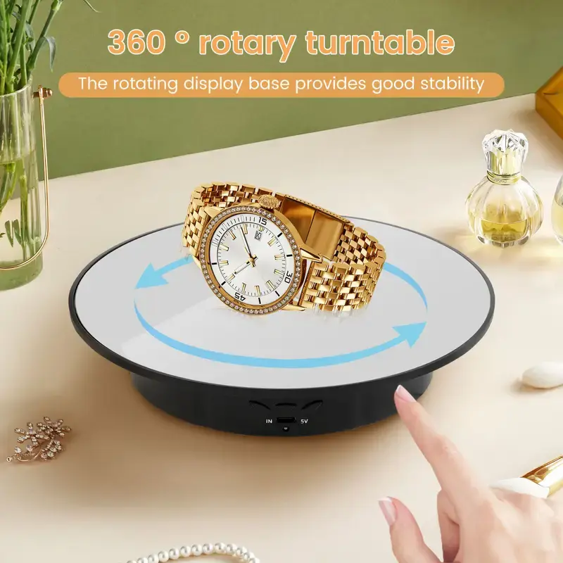 Motorized Rotating Display Stand, 7.87inch /17.6lbs Load, 360 Degree Electric Rotating Turntable for Photography Products, Jewelry, Cake,3D Model , Mirror Cover (Black/Button Control)