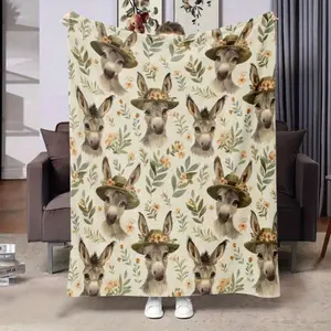 Floral Donkey Print Gift Blanket Shawl Wrap Comfortable Soft Animal Theme Digital Printed Throw For Boys Girls Men Women Birthday Christmas Present Suitable For Bed Sofa Chair Living Room Decor All-Season.Thin Blanket Dream Workshop