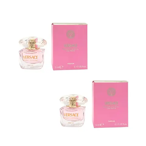 Versace Bright Crystal Mini Perfume 5ml 2-Pack Parfum Dab-On for Women Floral Fruity Blend for Spring & Summer Travel Kit - Fragrance Gift Set