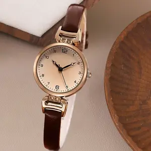 Women's PU Leather Strap Round Analog Watch, Vintage British Style Quartz Watch, Casual Fashion Accessory for Daily Wear, Round Dial Watch, Fashionable Stylish Watch
