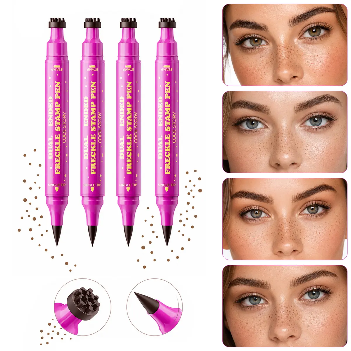 Waterproof Freckles Pen: Faux Freckle Stamp and Fine Tip Eyeliner for Realistic, Long-Lasting Freckles and Effortless Makeup, Perfect for Daily Wear and Cosplay, Summervibes