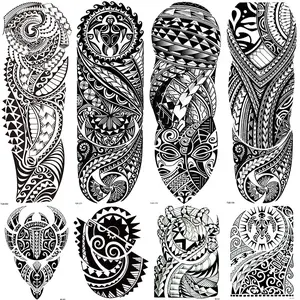 8 Large Tribal Totem Temporary Tattoo Stickers, 4 Full Arm & 4 Half Arm Waterproof Fake Tattoos, Unisex Party Makeup, Creative Body Art, Tattoo Paper