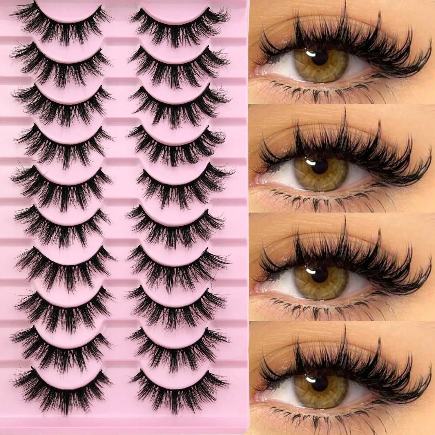 10 Pairs Fluffy Lightweight Cross Cat Eye False Eyelashes, Natural Slim Faux Mink Lashes, Winged Soft Curly Eyelashes for Cosmetic Eye Makeup