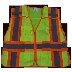 212 MAIN ANSI 207-2006 Standard Reflective Safety Vest (Work Safety Vest), Petra Lime Solid with Orange Binding, 5-Point Breakaway, Non-Cloth Hook & Eye Breakaway Zipper, Expandable Side Closures, 6X & 8X Sizes