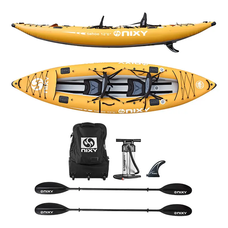 NIXY Sports Tahoe Inflatable Kayak - Lightweight 2-Person Kayak with Hybrid Carbon Fiber Paddles & Seats for Lakes Rivers Oceans