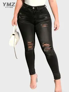 Women's High-Waisted, Washed, Distressed, Flared Skinny Jeans—Crafted from soft, stretchy fabric, making them the ideal choice for everyday casual wear. Bootcut Womenswear Bottom Breathable  Cotton Leg 