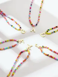 Colorful Beaded Necklace, Fashionable Letter Charm Pendant Adjustable Necklace for Women & Girls, Necklace for Daughter, Casual Chic Gorgeous Jewelry for Party, Daily Clothing Decor, Trendy All-match & Exquisite Jewelry for Birthday Gift