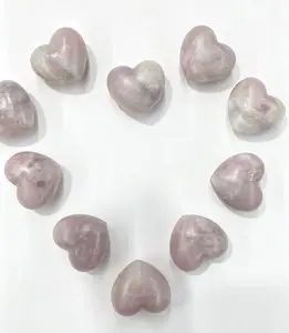 Natural Pink Opal Heart Carvings - 1pc, Polished Crystal Palm Stone for Healing and Love