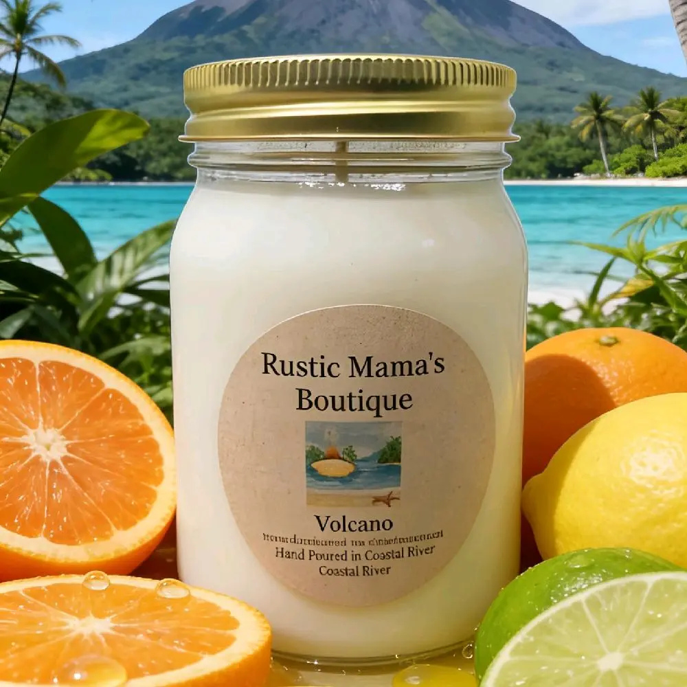 Rustic Mama's Boutique 16oz Volcano Soy Candle - 100% Soy Wax, Tropical Fruit Fragrance, Aromatic Home Decor Candle