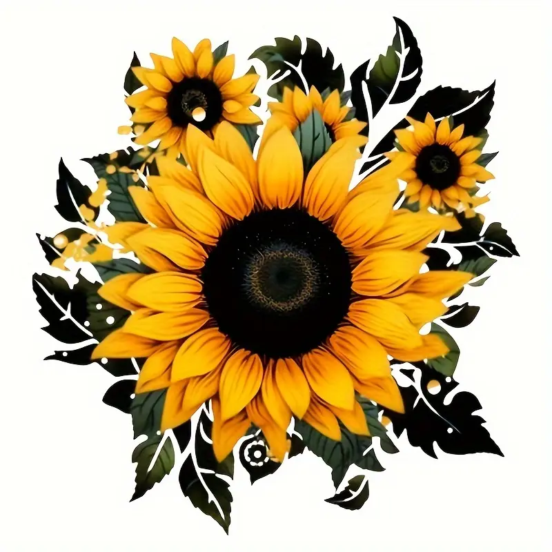 4Pcs Bright Yellow Sunflower Heat Transfer Vinyl Patches Iron on Stickers for DIY T Shirts Hoodies Jeans Backpacks Jackets Hats