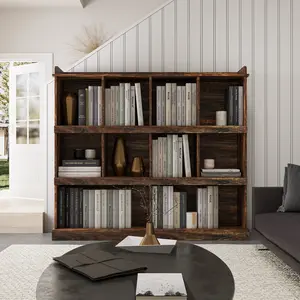Modern Farmhouse Bookcase with Adjustable Shelves & Sturdy Wood Frame for Home Storage