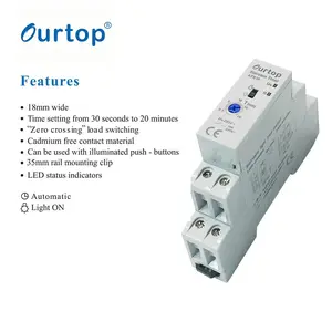 ATS18 Electronic Staircase Timer OURTOP SPST 18MM 16A Cadmium Free Contact Material with Automatic led switch light