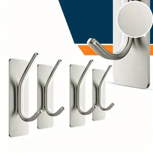4 Pcs Stainless Steel Strong Adhesive Hook Metal Clothes Hook Door Coat Rack Sticky Hanger Holder Fashion Accessories