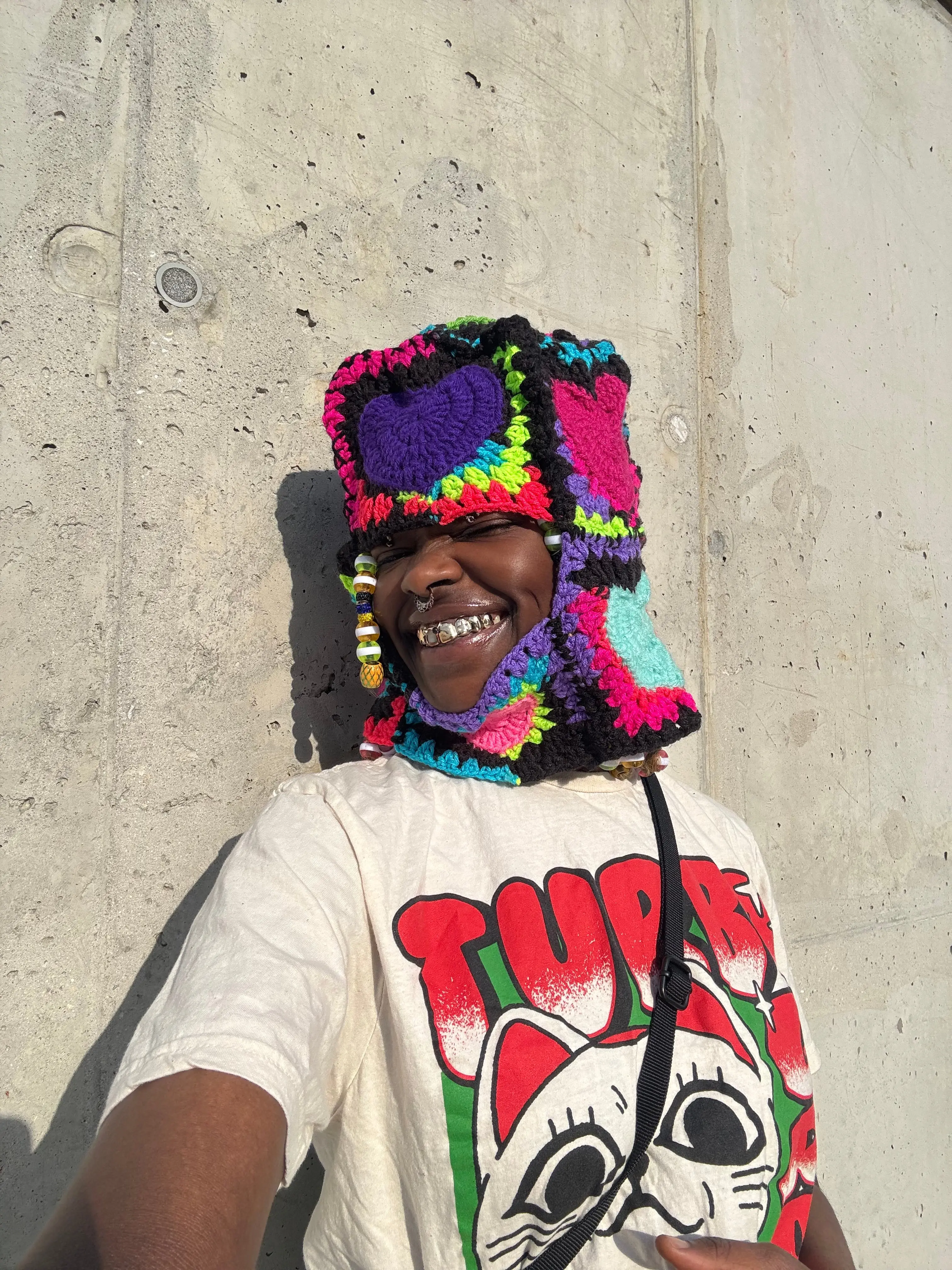 Crochet Heart Neon Ski Mask