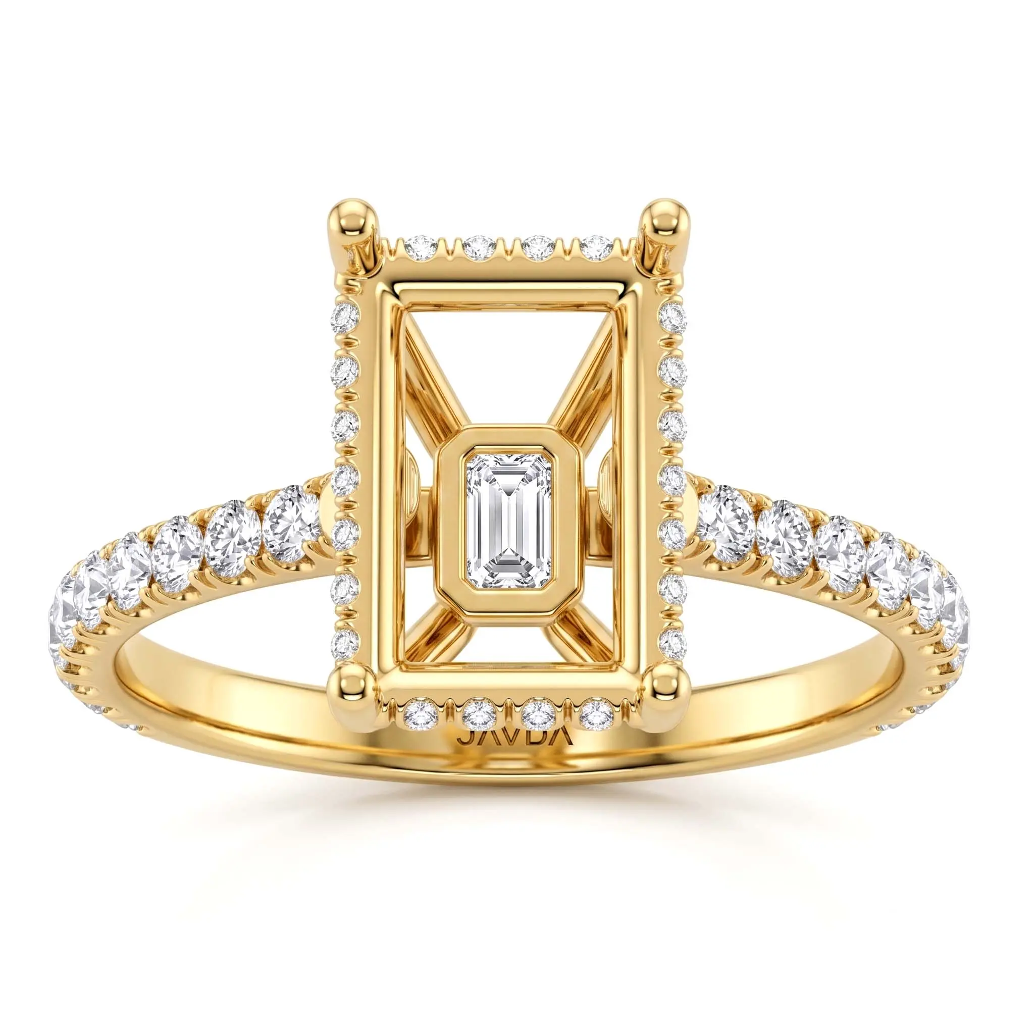 Emerald French U Pave Hidden Halo Diamond Semi-Mount Engagement Ring | 14k White/Yellow/Rose Gold | 0.52 CTW Lab Diamonds | Fits 1ct to 6ct Emerald Center Stone