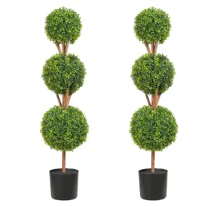 Artificial Topiaries Boxwood Trees, 48 inch Tall (2 Pieces), 3 Ball-Shape Faux Topiaries Plant with Planters, Green Feaux Plant w/ Replaceable Leaves & Port for Decorative Indoor/Outdoor/Garden Fruit Traditional