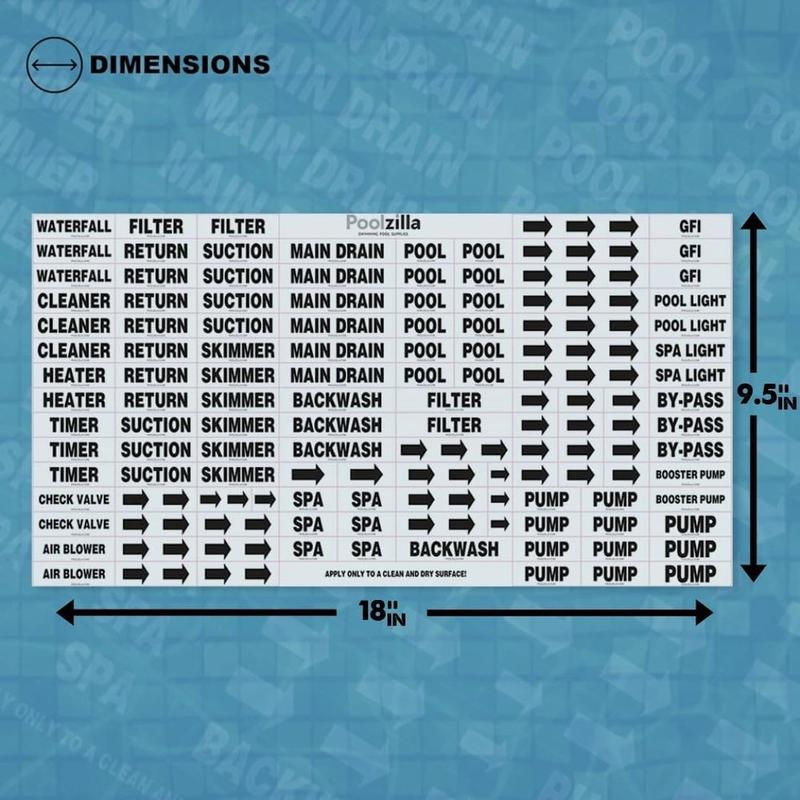 Poolzilla Premium Waterproof Sticker Labels For Swimming Pool Plumbing and Equipment