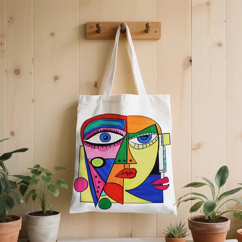 001 Art Museum-Grade Abstract Portrait Tote Bag - Premium Canvas Tote Bag with Artistic Design, Vibrant Geometric Modern Style, Unisex Home & Festive Party Gift Supply, Tote Bags