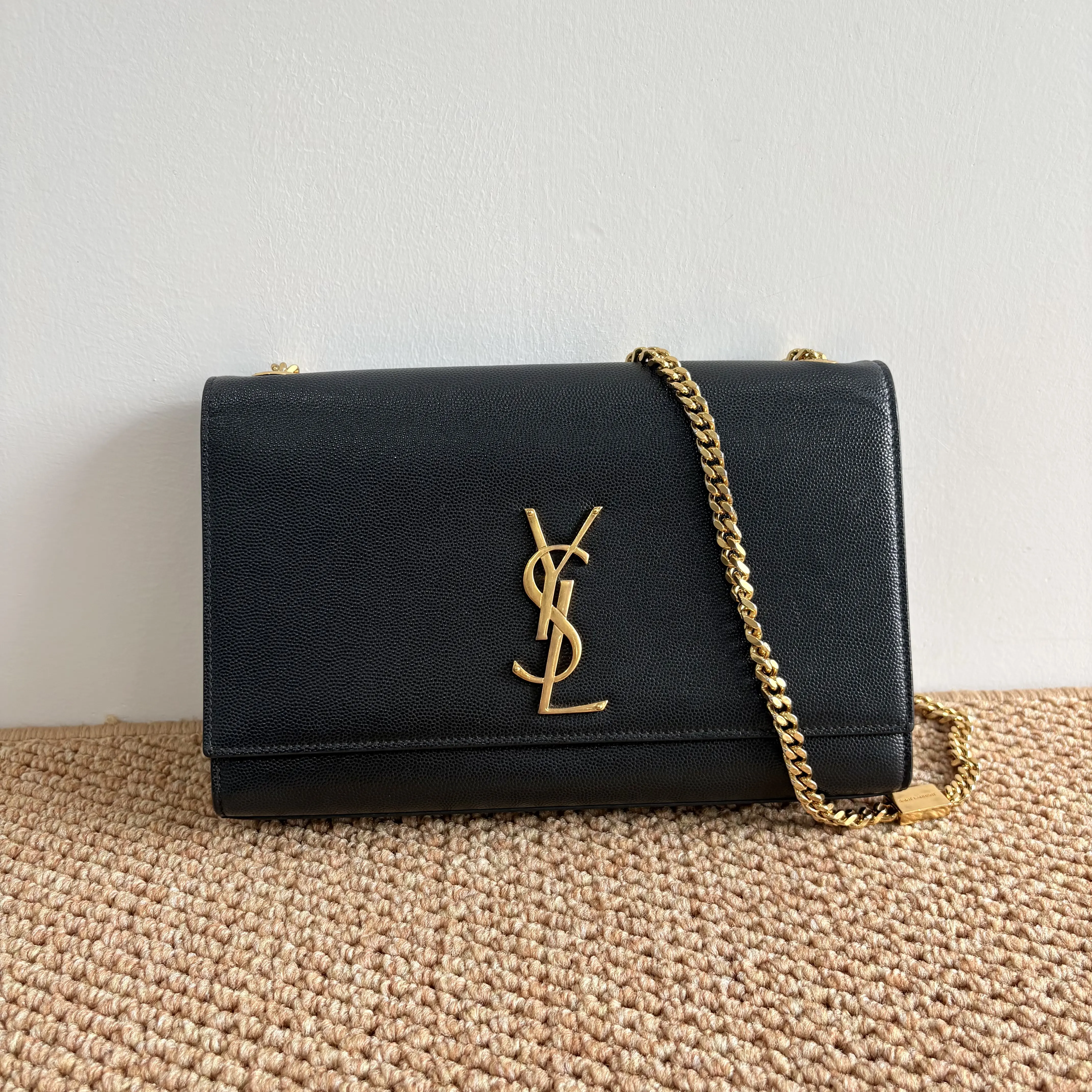Pre-owned Yves Saint Laurent YSL Kate Medium Black Gold Hardware Fashionable Embellished Shoulder Crossbody Bag Evening Purse, Everyday Bag