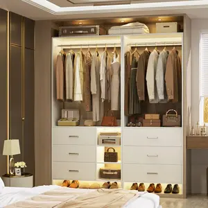 Unikito Modern 53.2'' W Freestanding Closet System with Storage Drawers, Set of 2, Heavy Duty Wooden Walk-in Closet Organizer with Hanging Rods and Shelves