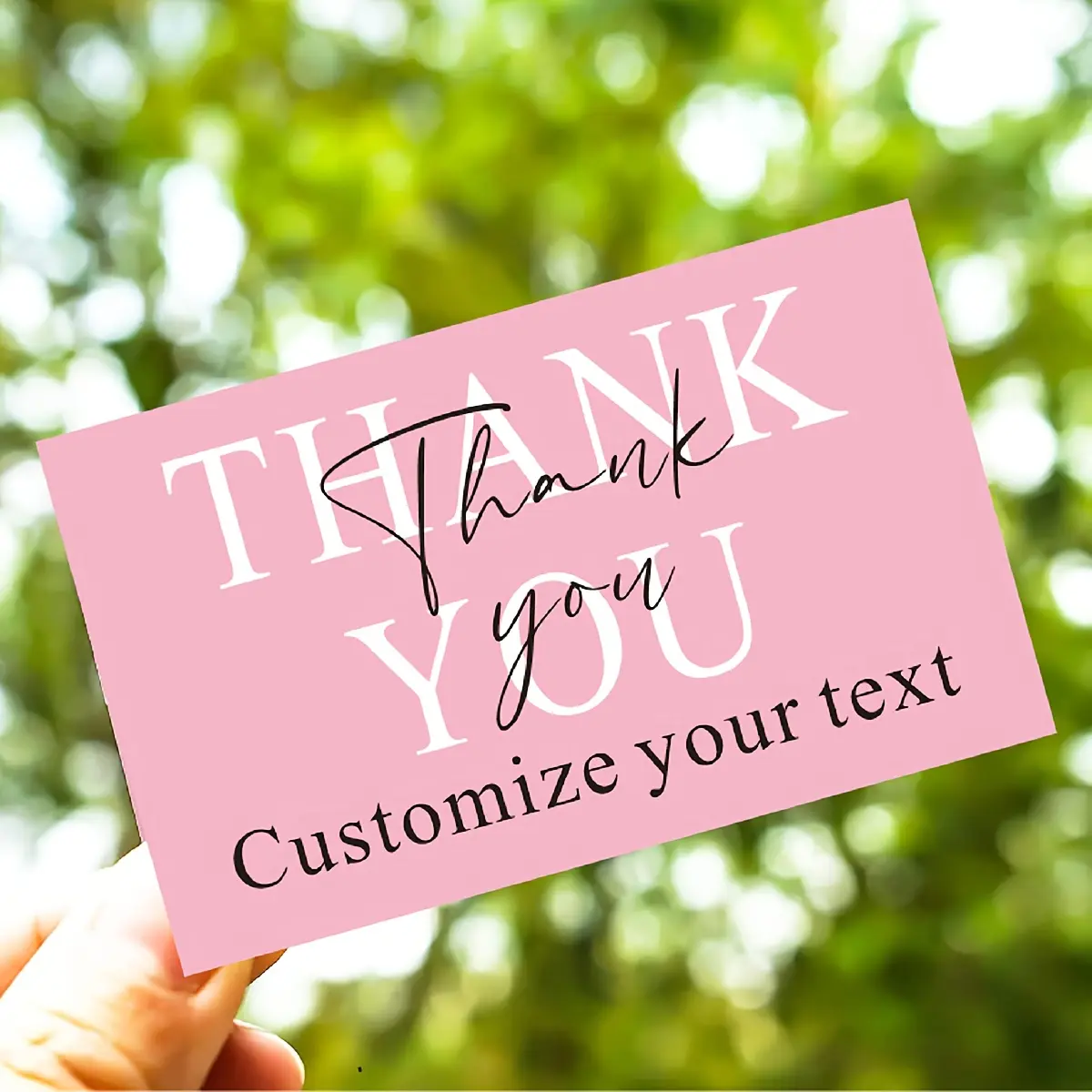 [Made to Order] 100/500pcs Customizable Pink Thank You Cards for Business Packaging Personalized Text, Elegant Design, Perfect for Customer Appreciation and Gratitude Expression, Personalized Thank You Cards