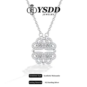 【#350 Magnetic Necklace】1.2CT Magnetic Clover Heart Necklace vvs Synthetic Moissanite Necklace in 925 Sterling Silver