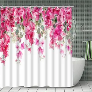 Floral Pattern Shower Curtain Set, Waterproof Fabric Bathroom Curtains with 12 Hooks, Non-Slip Bath Mat, Toilet U-Shaped Pad, Boho Style, Bathroom Decoration Accessories