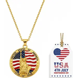USA 250th Anniversary Necklace for Men Women, 1776 2026 Commemorative Pendant, 18K Golden Plated Brass Statue of Liberty American Flag Necklace with Stainless Steel Chain, Patriotic Jewelry Gift
