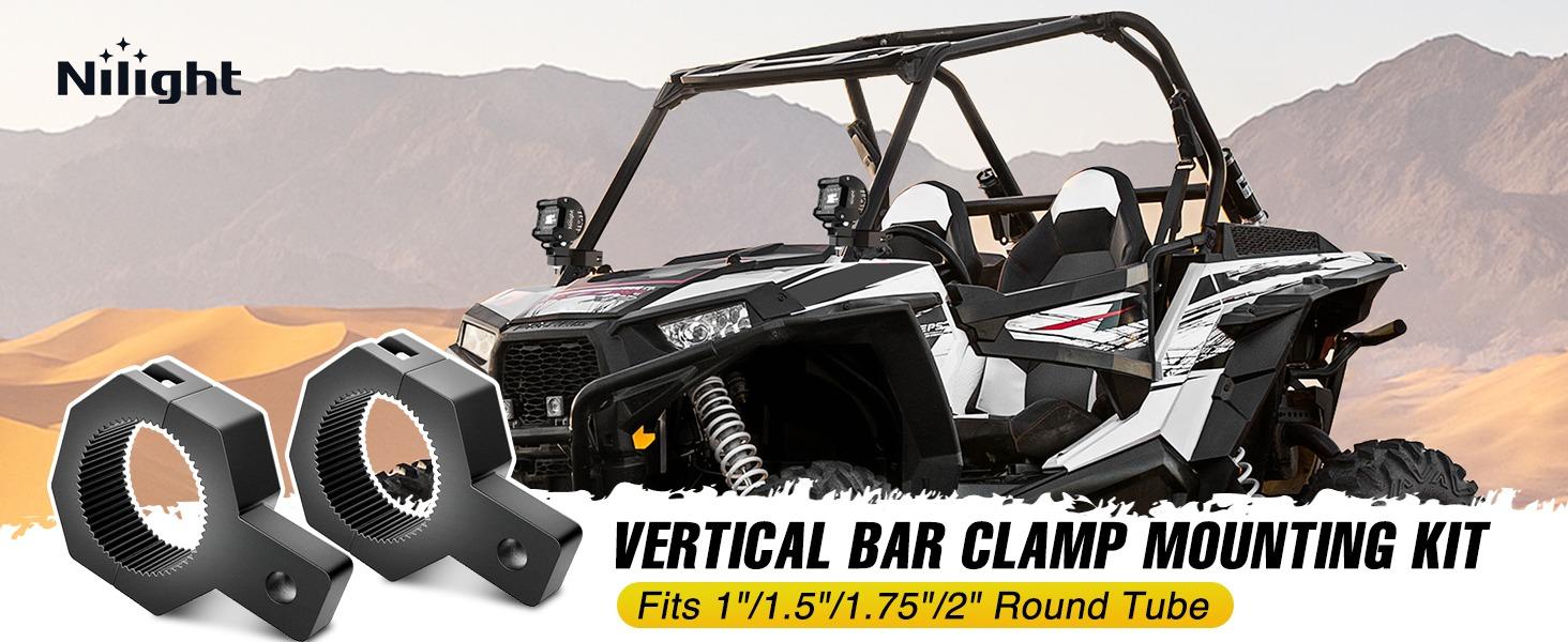 Nilight 90023D 4-Pack Standard 4PCS Mounting Bracket Kit LED Off Road Light Vertical Bar Tube Clamp Roof Roll Cage Holder,2 Years Warranty Black