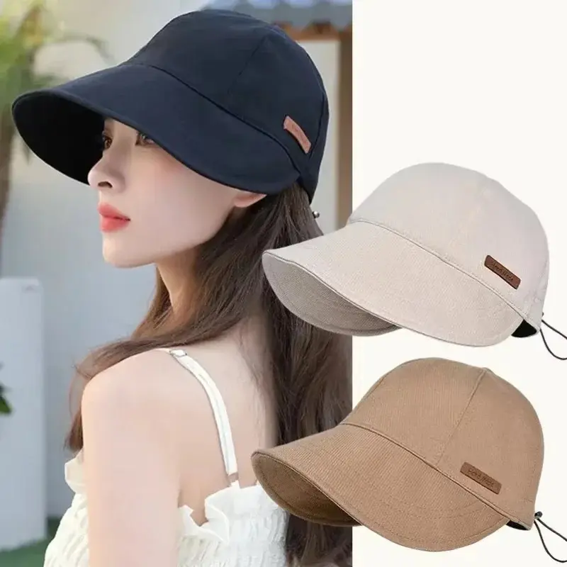 Women's Adjustable Stylish Cotton Foldable Sunhat - Summer Outdoor Beach Wide Brim Bucket Cap with Adjustable Fit, Sunscreen UV Protection, Adjustable Stylish Hat