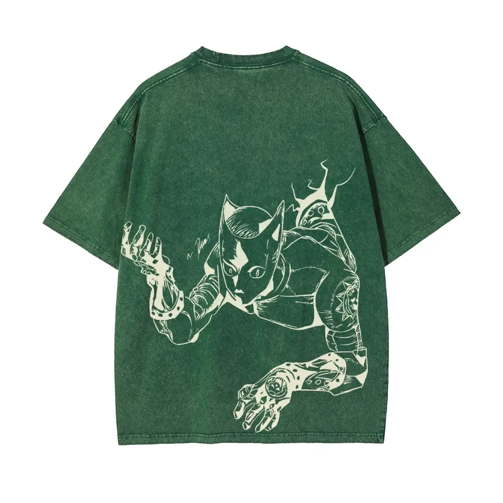 JoJo's Bizarre Adventure Killer Queen themed washed T-shirt, Made