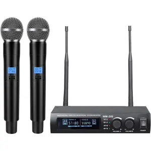 Microphone System, Dual UHF Metal Cordless Mic Set, Long Distance 150-200Ft,16 Hours Continuous, Fixed Frequency, Use for Karaoke Singing, Family Party,Church ...