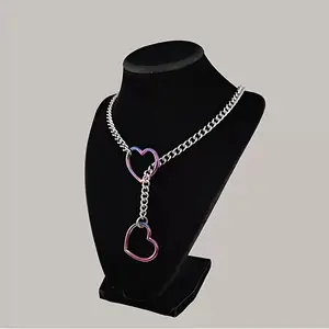 Heart Slip Chain Necklaces for Women,Stainless Steel O-Ring Adjustable Lariat Y-Necklace,Punk Gothic Cuban Collar Choker Necklace for women y2k jewelry y2k accessories birthday gifts for gf Versatile Heart Pendant Necklace girlfriend