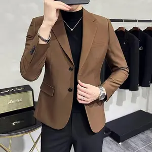Fashion men's wear： Men'S Stylish Brown Blazer with Black Shirt & Pants - Perfect for Business, Travel, and Casual Outings, Casual Attire|Sleek Formal Attire|Softshell Jacket, Elegant Blazer For Men, Men'S Windbreaker