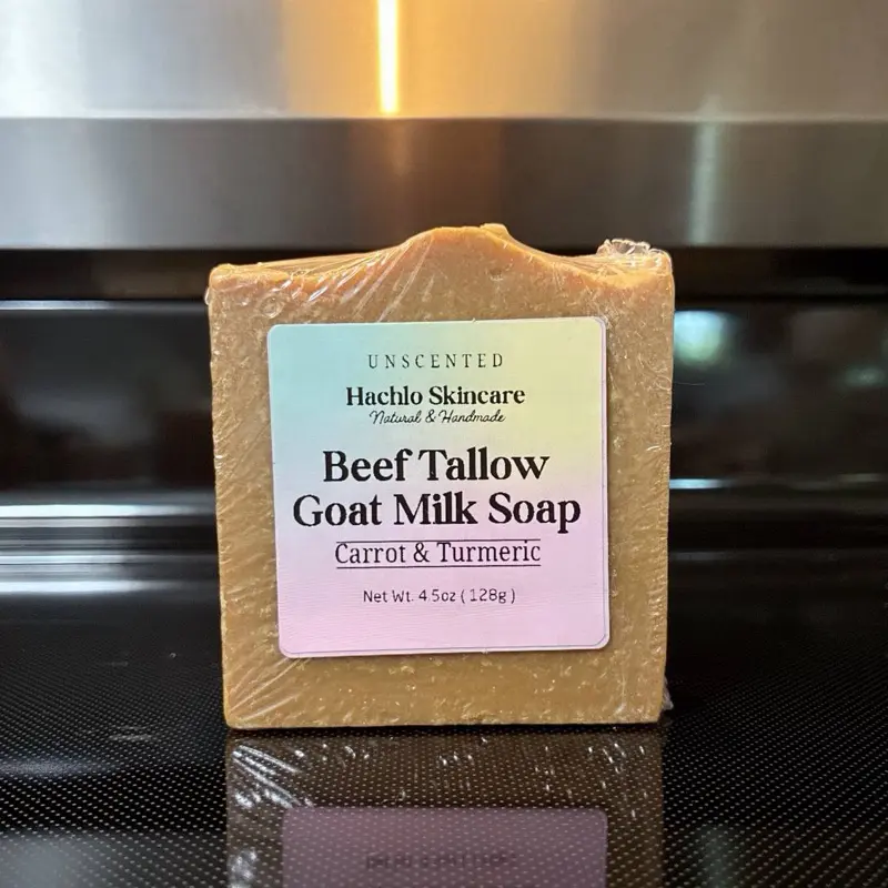 Unscented Beef Tallow & Goat Milk Soap – Carrot & Turmeric with Colloidal Oatmeal and Honey⁠