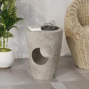 Outdoor Concrete Side Table – Smooth, Lightweight Construction. Withstands Elements – Rain, Sun & Wind. Holds Snacks or Chilled Beverages. Elegant & Functional