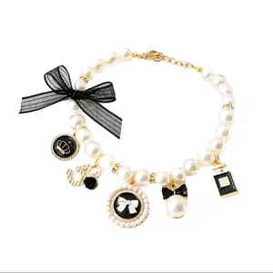Luxury Pearl Pet Necklace Collar with Bow – Adjustable Cat & Dog Jewelry (S/M/L)