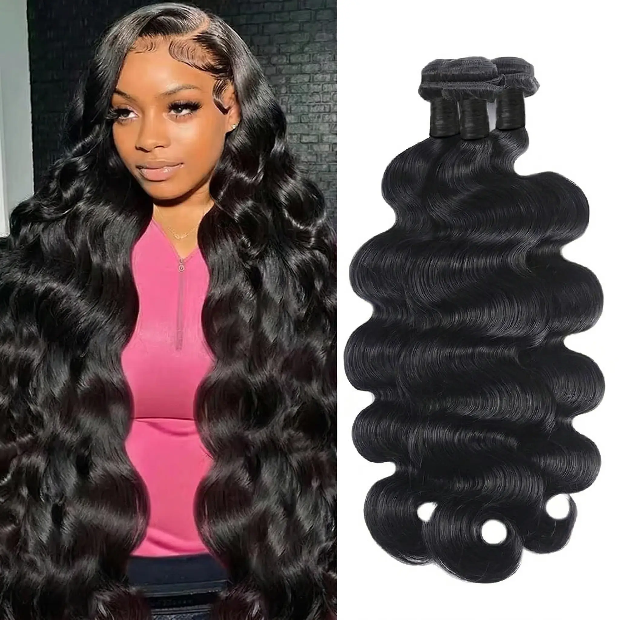 LUCKOCKOS Luxury 14A Virgin Brazilian Hair Bundles Body Wave Human Hair Extensions  Double Weft Shed-Free 1 3 or 4 Bundles Glueless Hair Replacement Machine Weft Hair