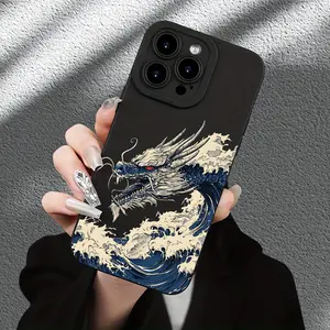 The Mighty Dragon Pattern Mobile Phone Case in The Sea, Simple, Low-Key, Luxurious, Black, Full-Body Protection, Shockproof And Drop-Proof, TPU Thickened Mobile Phone Case, Suitable for Iphone17/15/14/13/12/ 11Plus Pro Max Boys And Girls Protective Cover
