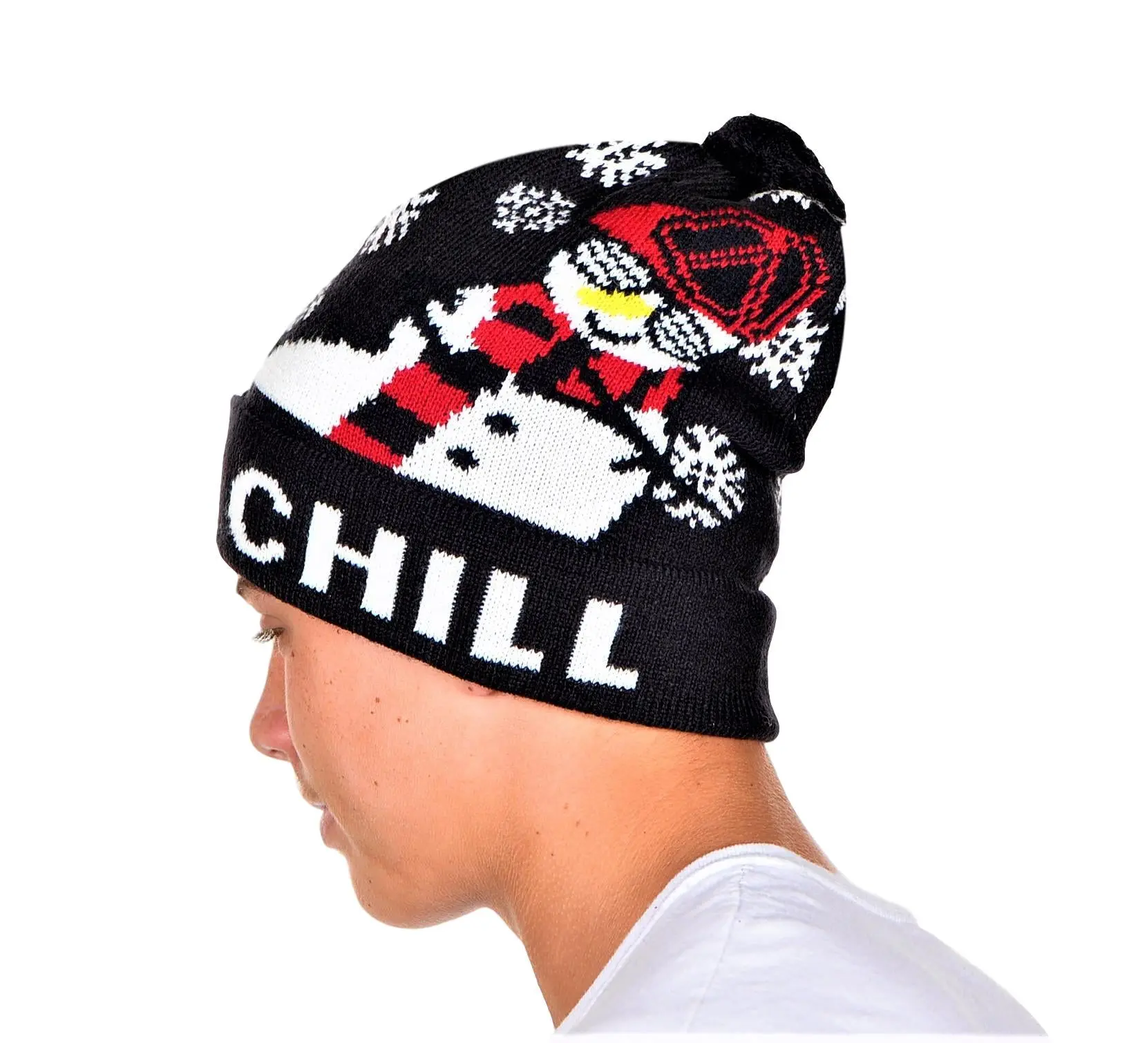 KESIS Chill Snowman Ugly Christmas Beanie One Size Dk Navy