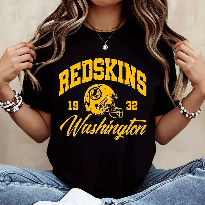 Redskins Washington Football Helmet Print T Shirt White Casual Loose Fit Tee For Women And Men Suitable For Leisure And Sports Activities