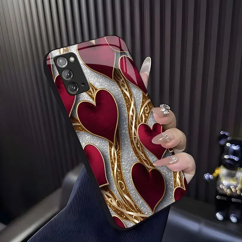 Luxurious Romantic Heart Smartphone Case for Galaxy Note 20 - Elegant Gold Trim Love Pattern Cover, Handheld Cellphone Protection Accessory, Ideal Gift for Her, Anniversary Device (975)