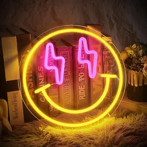 Adjustable Smile LED Fluorescent Light, Multi-Functional Wall-Mounted Lamp, Dimmable 5 Levels, Bedroom, Dormitory, Game Room, Bar, Wedding Party Decor